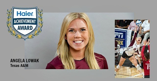 Texas A&M Volleyball's Angela Lowak Recognized with the Haier Achievement Award
